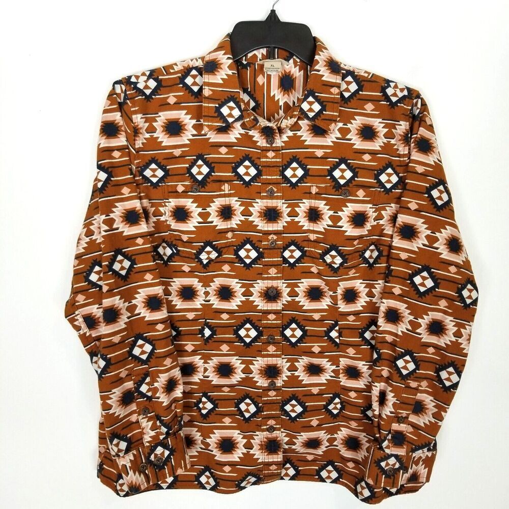 Duluth Trading Women Flannel Shirt Size XL Aztec Tribal Desert Long Sleeve